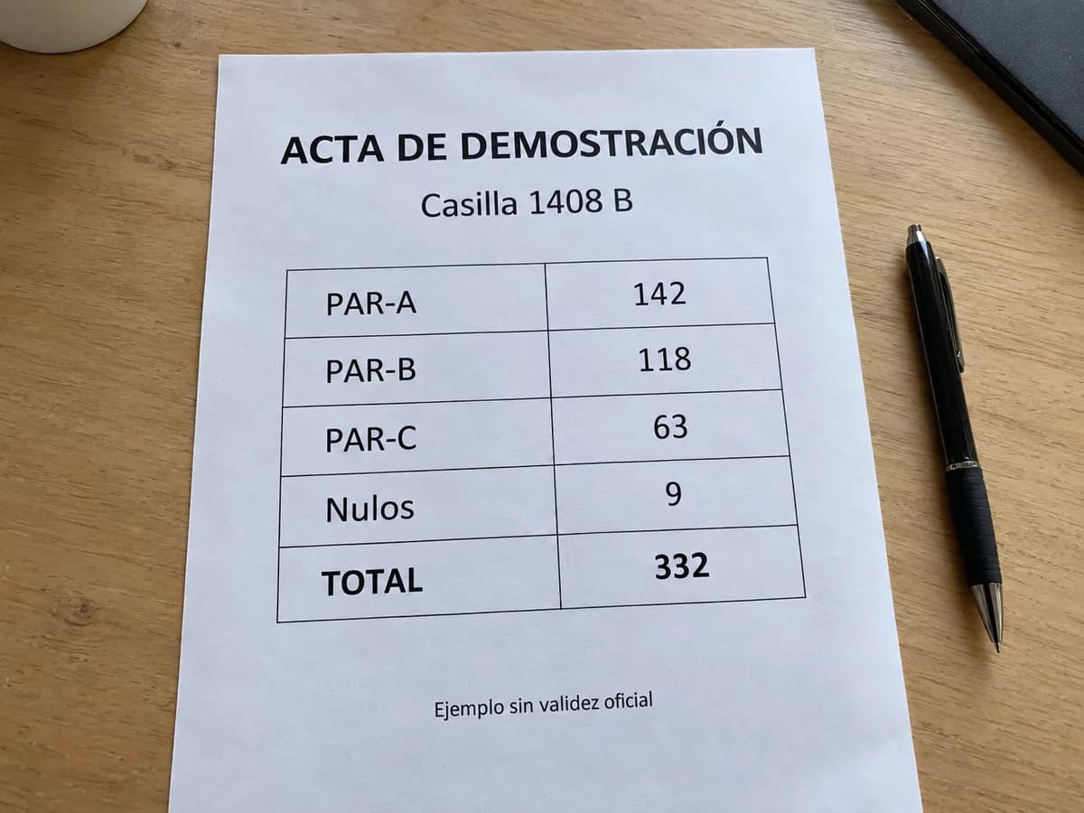 Acta de demostración sin validez oficial: 332 votos en la casilla 1408 B